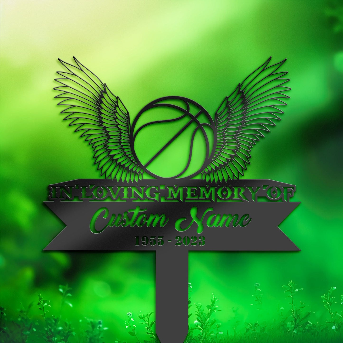 Personalized Basketball angel wings Memorial Stake, Metal Stake, Sympathy Sign, Grave Marker, Remembrance Stake