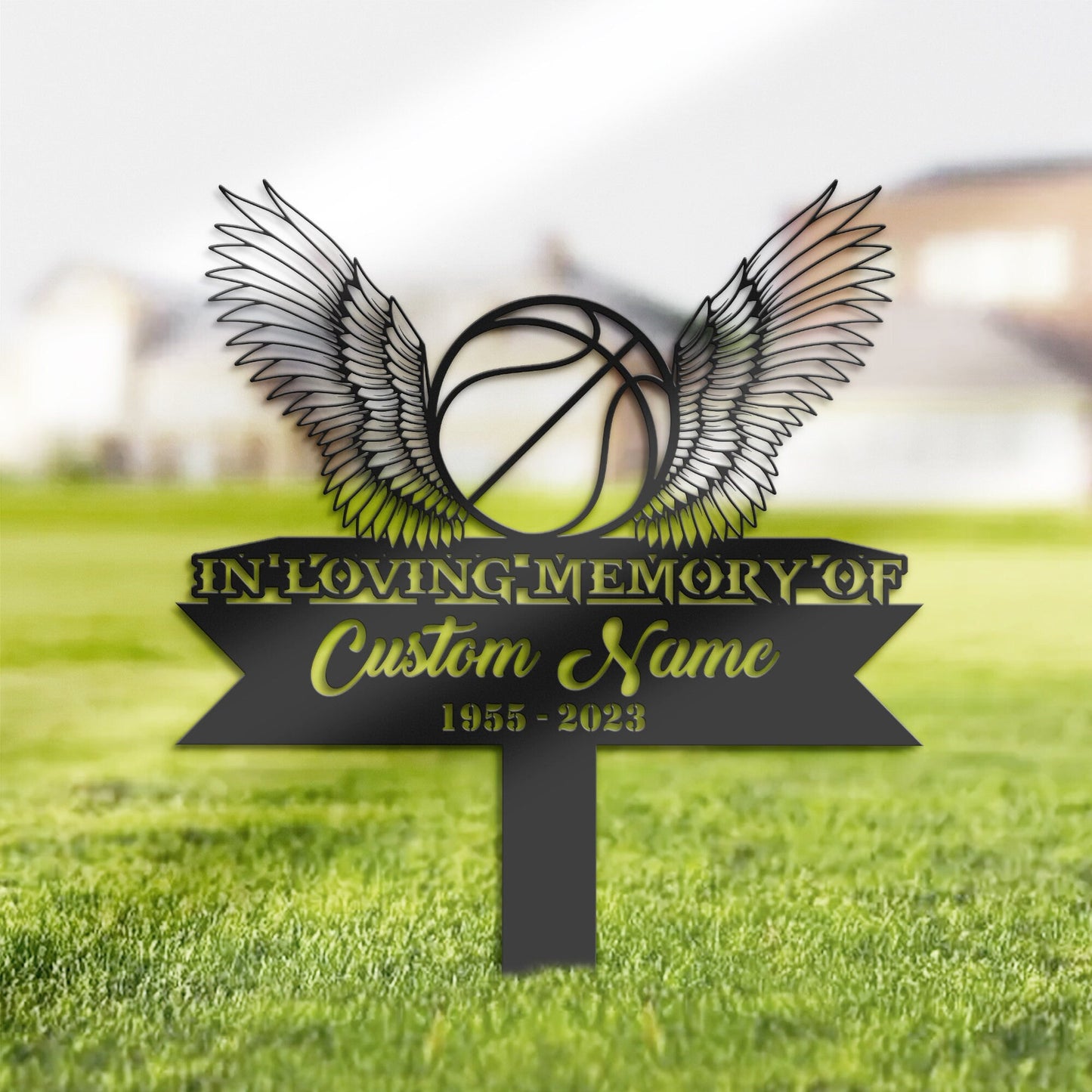 Personalized Basketball angel wings Memorial Stake, Metal Stake, Sympathy Sign, Grave Marker, Remembrance Stake