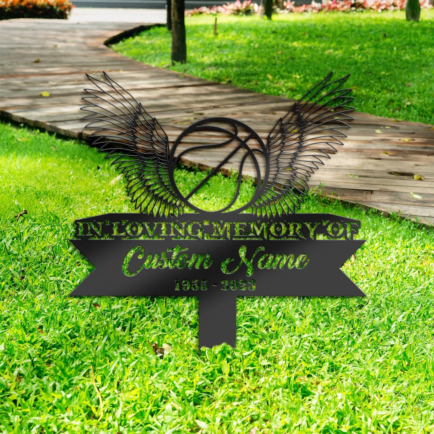 Personalized Basketball angel wings Memorial Stake, Metal Stake, Sympathy Sign, Grave Marker, Remembrance Stake