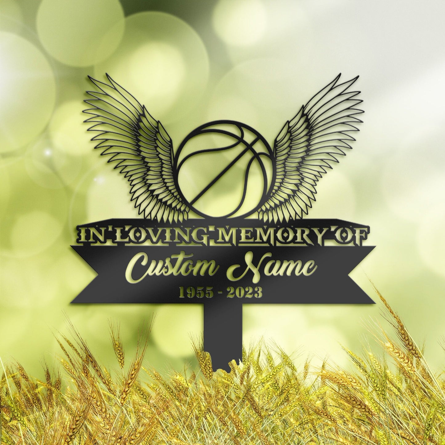 Personalized Basketball angel wings Memorial Stake, Metal Stake, Sympathy Sign, Grave Marker, Remembrance Stake