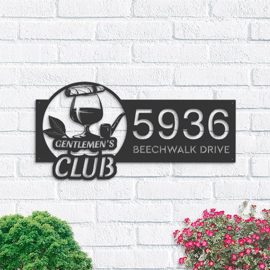 Personalized Gentlemen's club bar man cave Metal Address Sign Custom House number Hanging Address Plaque Yard Sign, Outdoor Garden Stake