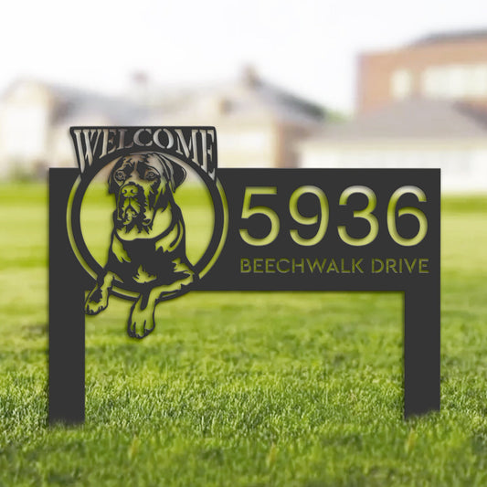 Personalized Cane Corso dog, cute puppy welcome Metal Address Sign House number Hanging Address Plaque Yard Sign Outdoor decor Garden Stake