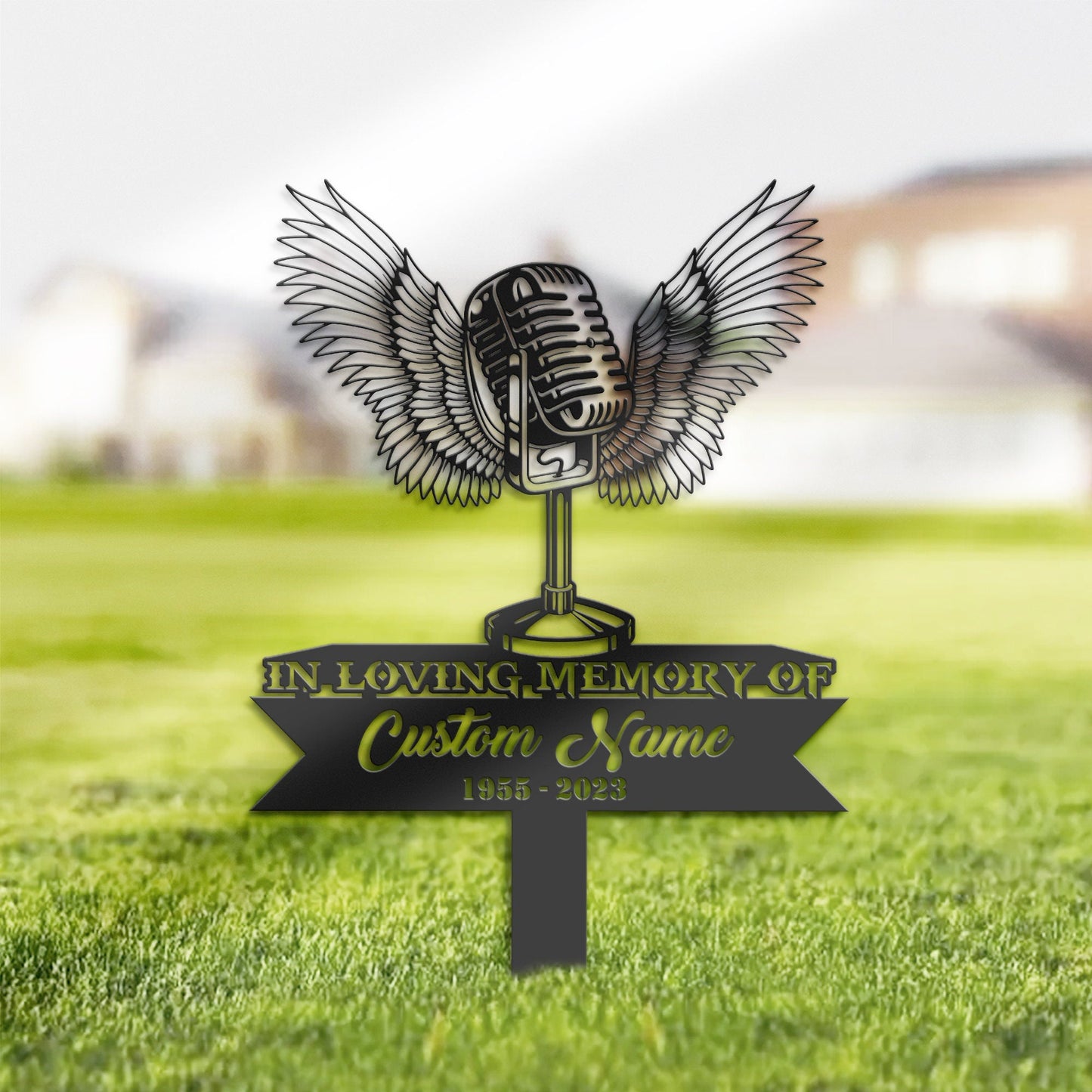 Personalized Microphone singer Memorial Stake, Metal Stake, Sympathy Sign, Grave Marker, Remembrance Stake