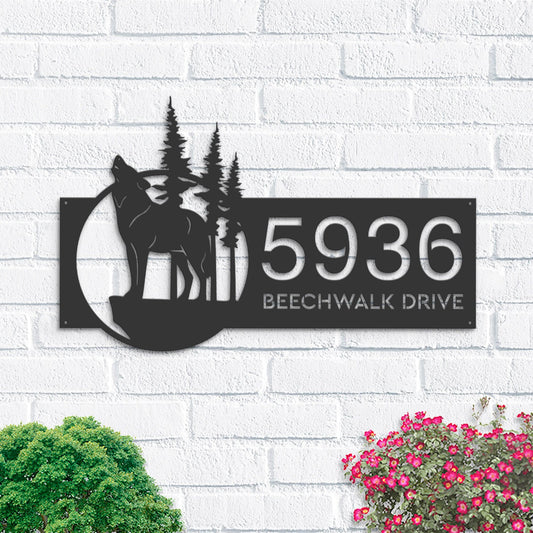 Personalized Wolf wild life mountain forest Metal Address Sign House Number, Hanging Address Plaque | Yard Sign, Outdoor Sign | Garden Stake