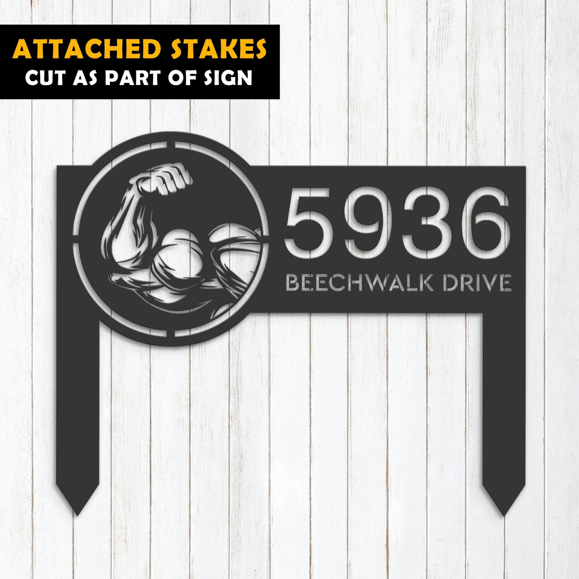 Personalized Bicep Muscle Gym bodybuilding Metal Address Sign House number Hanging Address Plaque Yard Sign Outdoor Sign Garden Stake