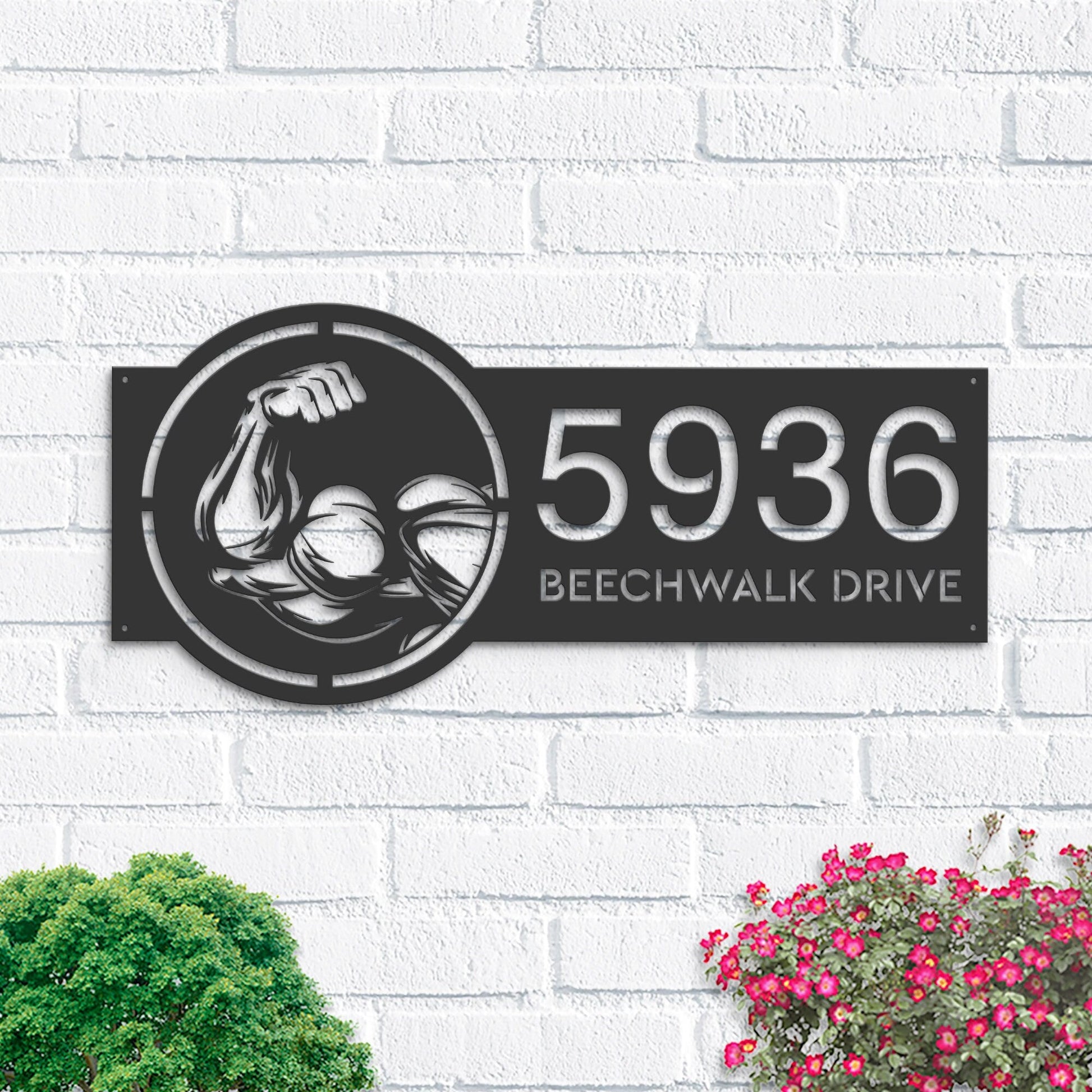 Personalized Bicep Muscle Gym bodybuilding Metal Address Sign House number Hanging Address Plaque Yard Sign Outdoor Sign Garden Stake