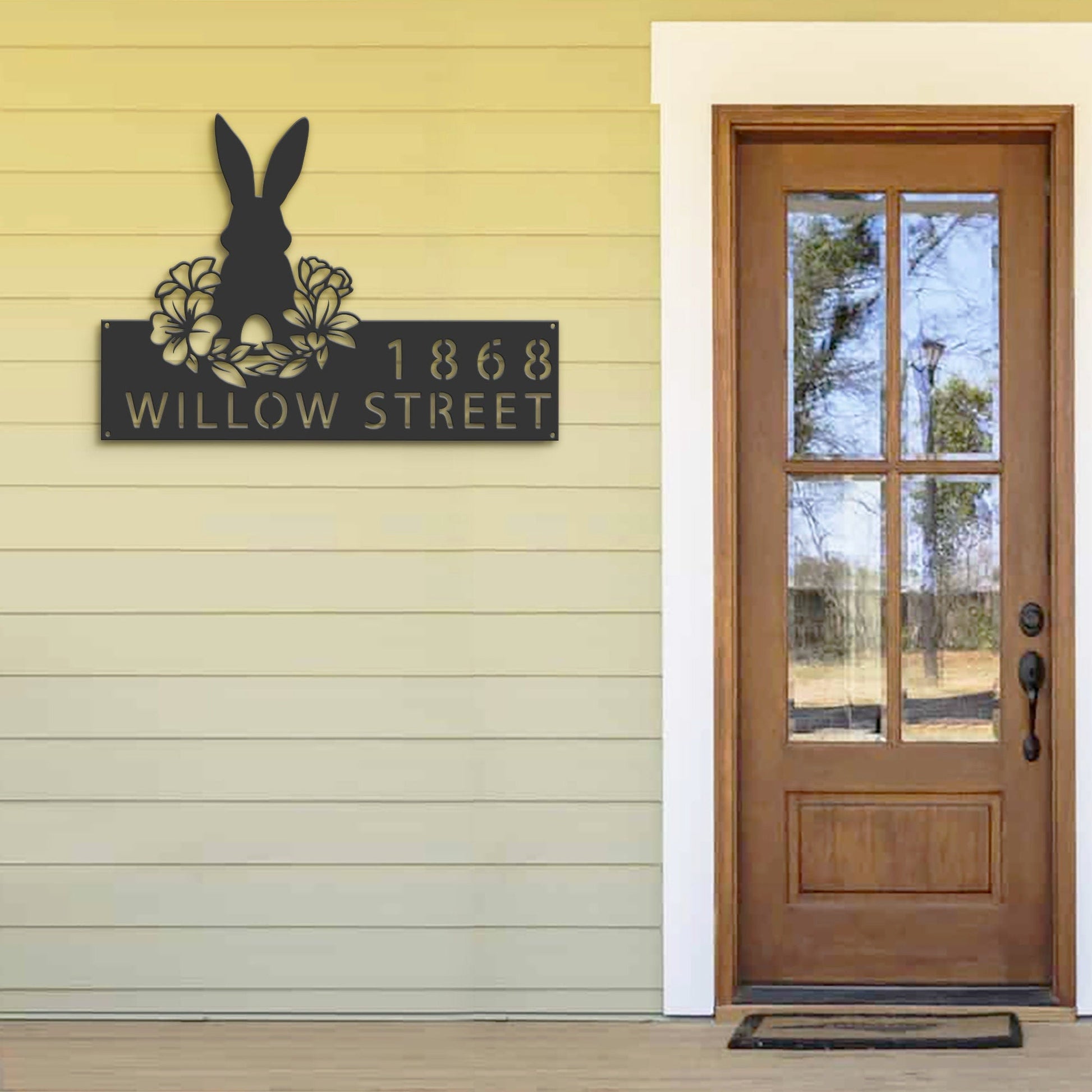 Personalized Rabbit Easter egg Bunny Metal Address Sign | Hanging Address Plaque | Yard Sign, Outdoor Sign | Garden Stake