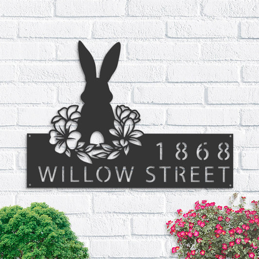 Personalized Rabbit Easter egg Bunny Metal Address Sign | Hanging Address Plaque | Yard Sign, Outdoor Sign | Garden Stake