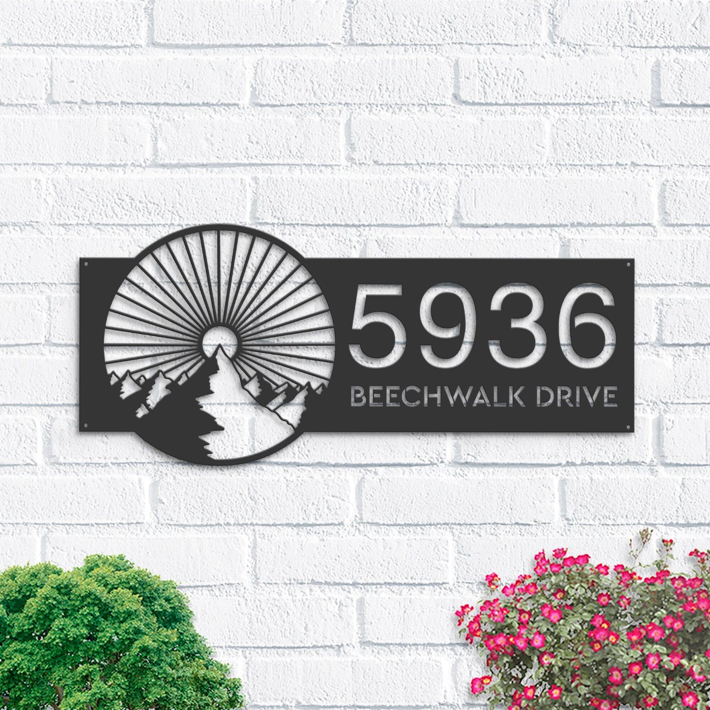 Personalized Mountain scene Metal Address Sign | Hanging Address Plaque | Yard Sign, Outdoor Sign | Garden Stake