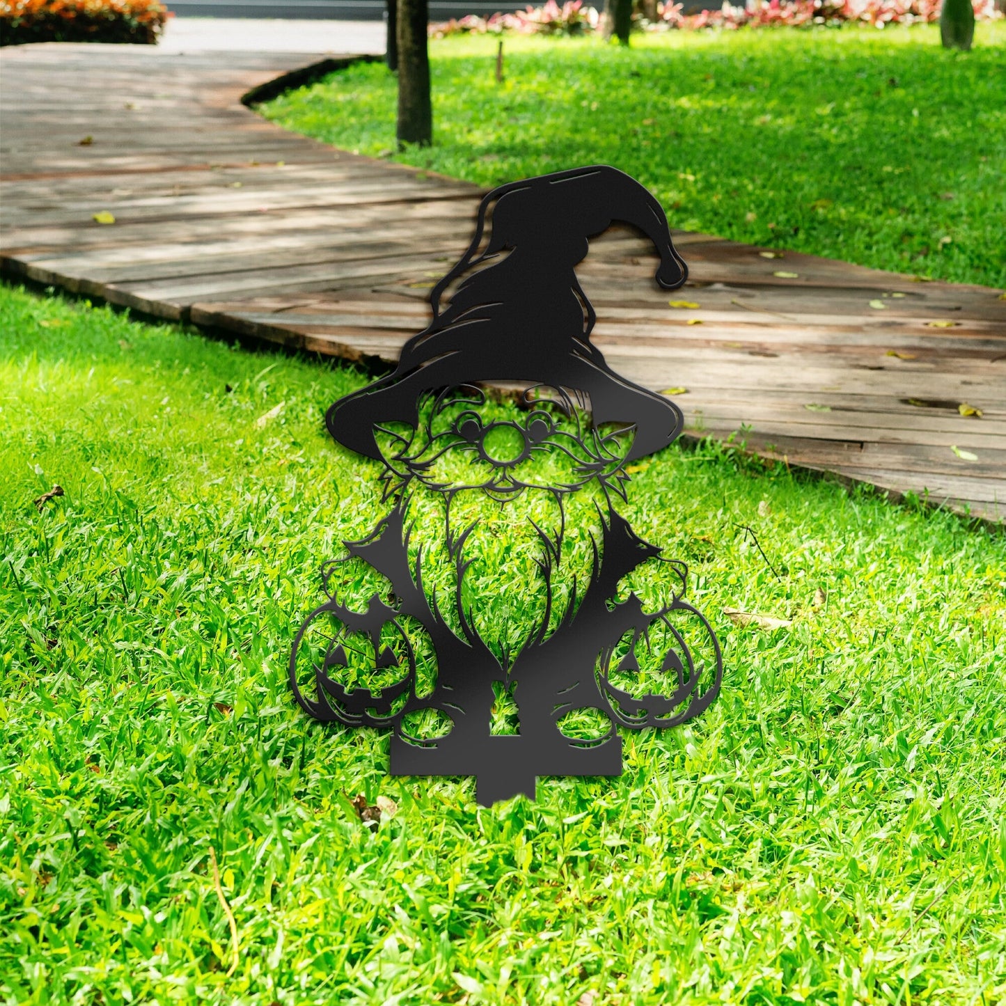 Halloween Gnome witch hat and pumpkins Metal Yard Stake, Outdoor Decoration, Garden sign, Porch Decor. Holiday Gifts