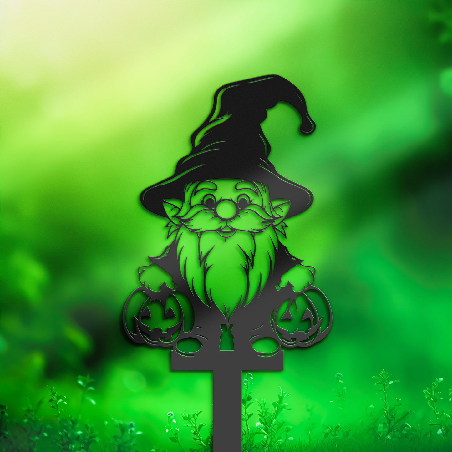 Halloween Gnome witch hat and pumpkins Metal Yard Stake, Outdoor Decoration, Garden sign, Porch Decor. Holiday Gifts