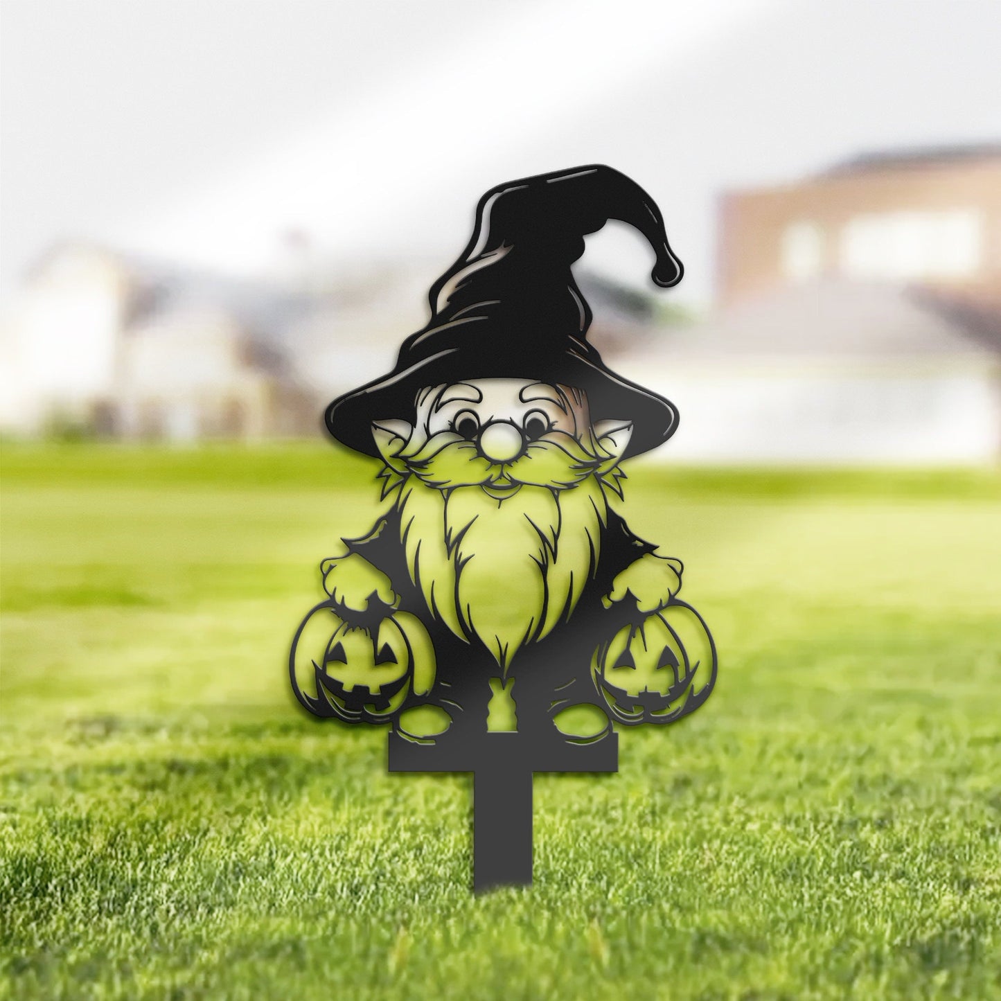 Halloween Gnome witch hat and pumpkins Metal Yard Stake, Outdoor Decoration, Garden sign, Porch Decor. Holiday Gifts