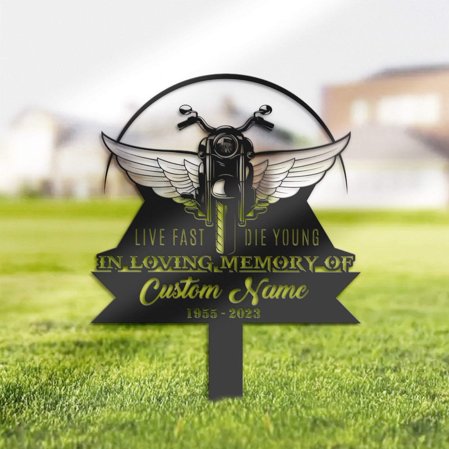 Personalized Motocycle biker live fast die young Memorial Stake, Metal Stake, Sympathy Sign, Grave Marker, Remembrance Stake