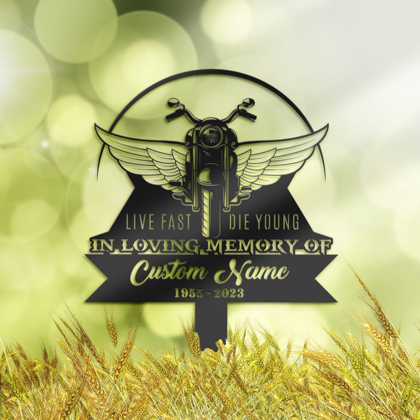 Personalized Motocycle biker live fast die young Memorial Stake, Metal Stake, Sympathy Sign, Grave Marker, Remembrance Stake