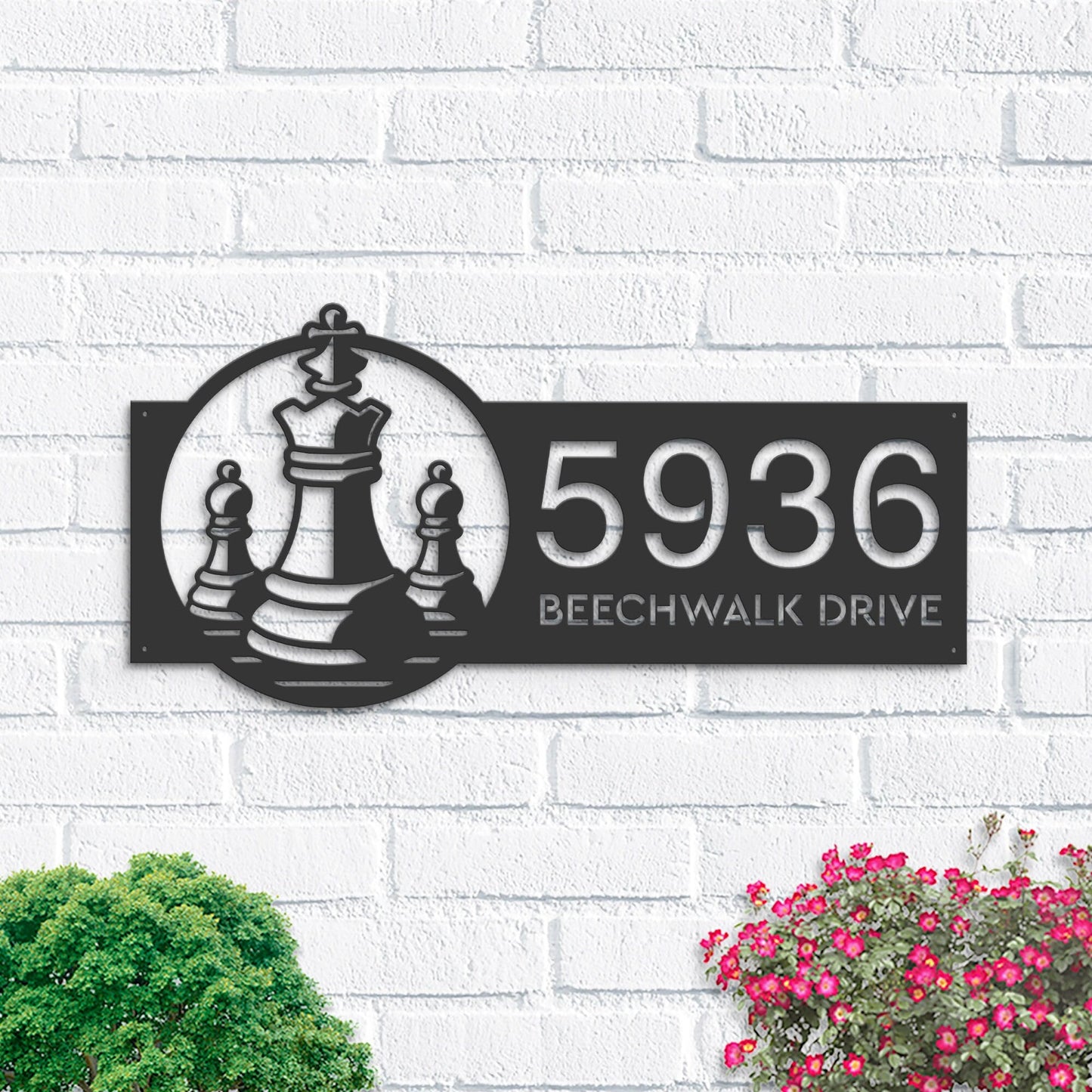 Personalized Chess board chess player Metal Address Sign Custom House number Hanging Address Plaque Yard Sign, Outdoor Garden Stake