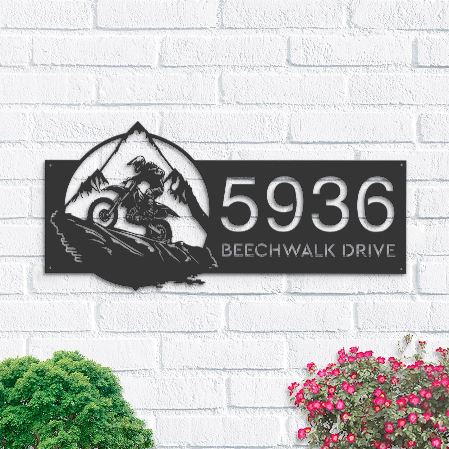 Personalized Dirtbike motocross biker Metal Address Sign House Number, Hanging Address Plaque | Yard Sign, Outdoor Sign| Garden Stake