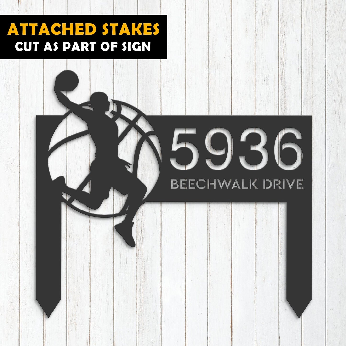 Personalized Basketball player Sport Metal Address Sign House number Hanging Address Plaque Yard Sign, Outdoor Sign Garden Stake