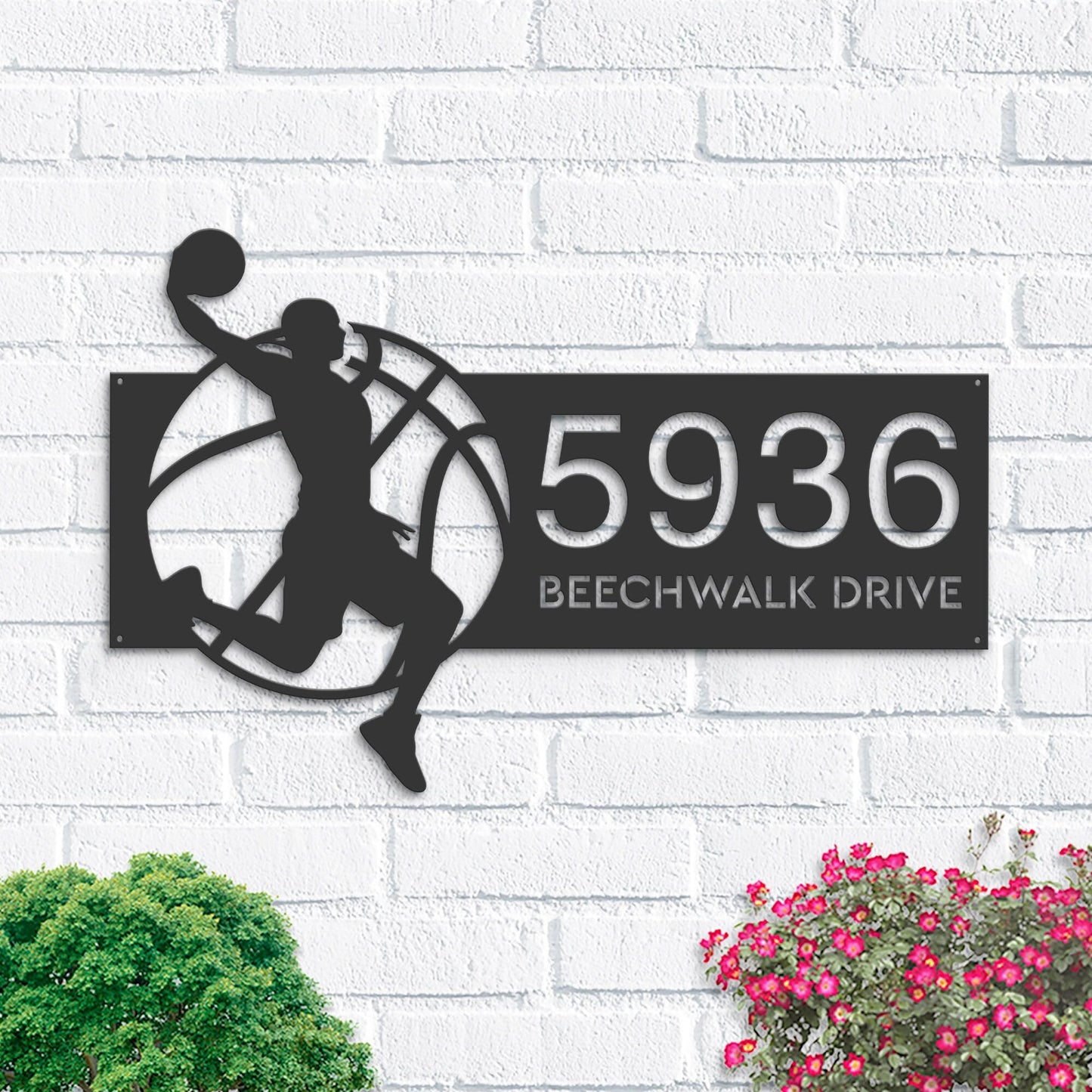 Personalized Basketball player Sport Metal Address Sign House number Hanging Address Plaque Yard Sign, Outdoor Sign Garden Stake