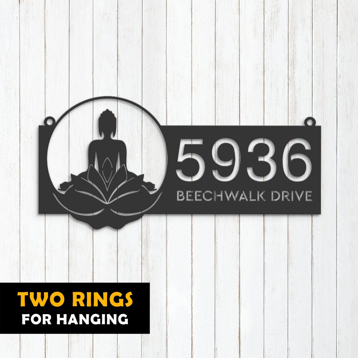 Personalized Zen Lotus Buddha Metal Address Sign House number Hanging Address Plaque Yard Sign Outdoor Sign Garden Stake