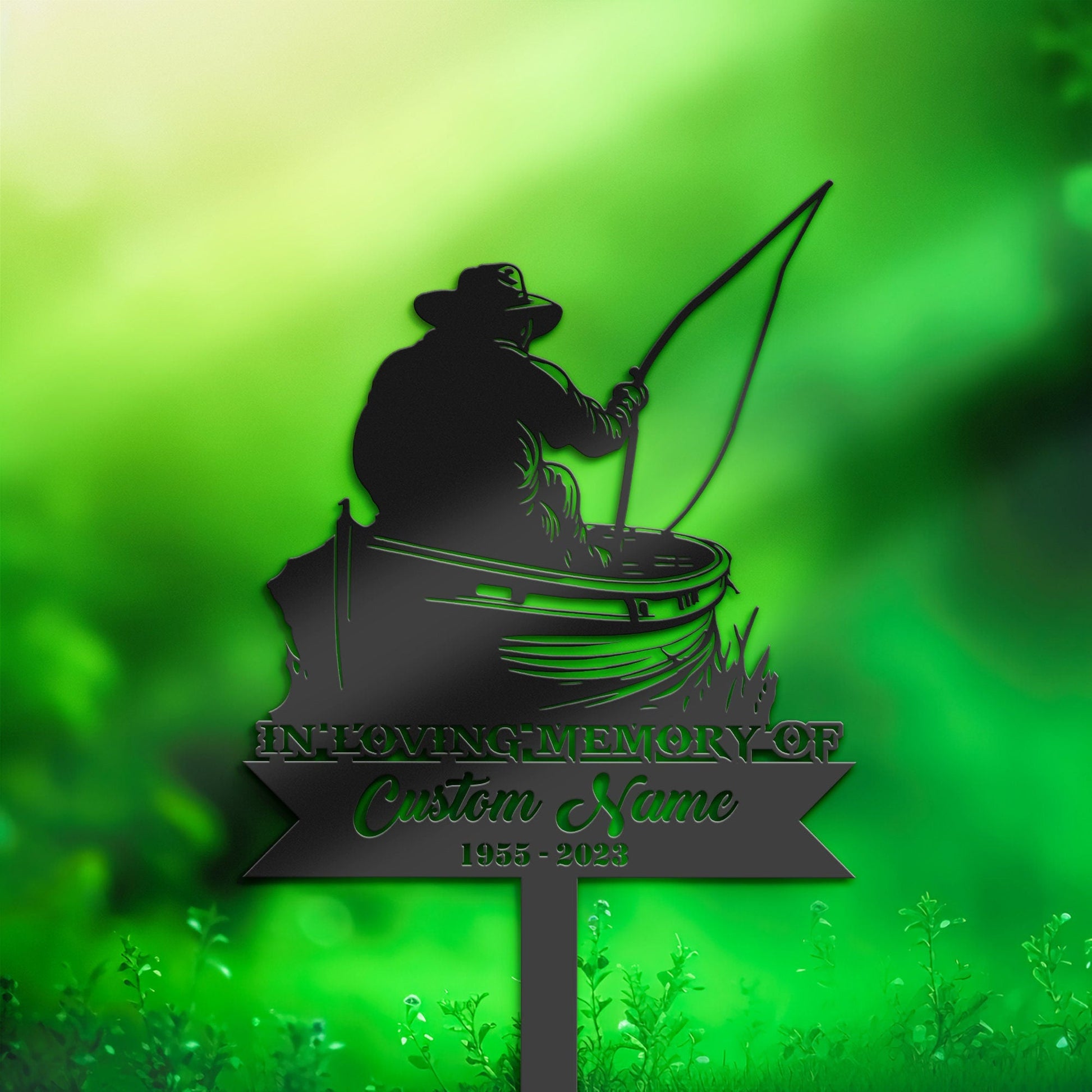 Personalized Fisher man Memorial Stake, Metal Stake, Sympathy Sign, Grave Marker, Remembrance Stake