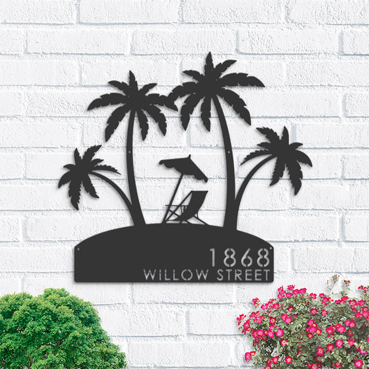 Personalized summer beach scene Metal Address Sign | Custom Hanging Address Plaque | Yard Sign, Outdoor Sign | Garden Stake