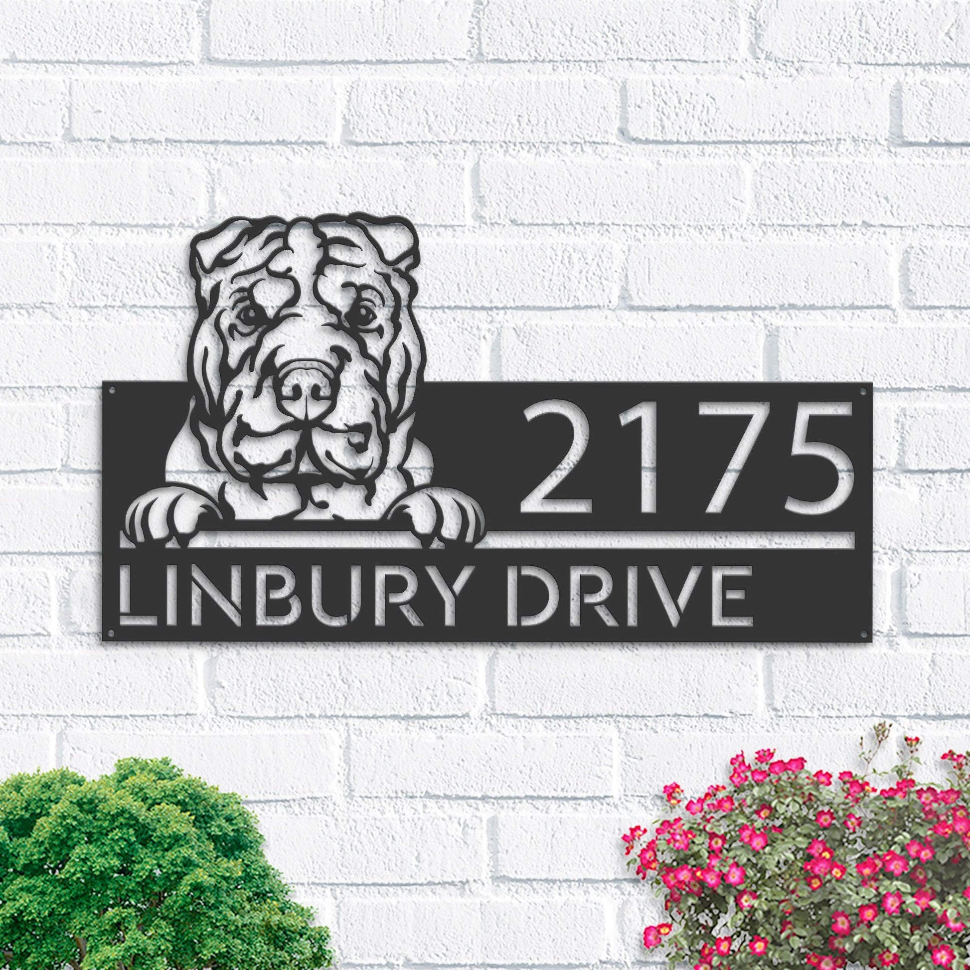 Personalized Shar Pei Dog, Cute puppy Metal Address Sign House number Hanging Address Plaque Yard Sign Outdoor decor Garden Stake