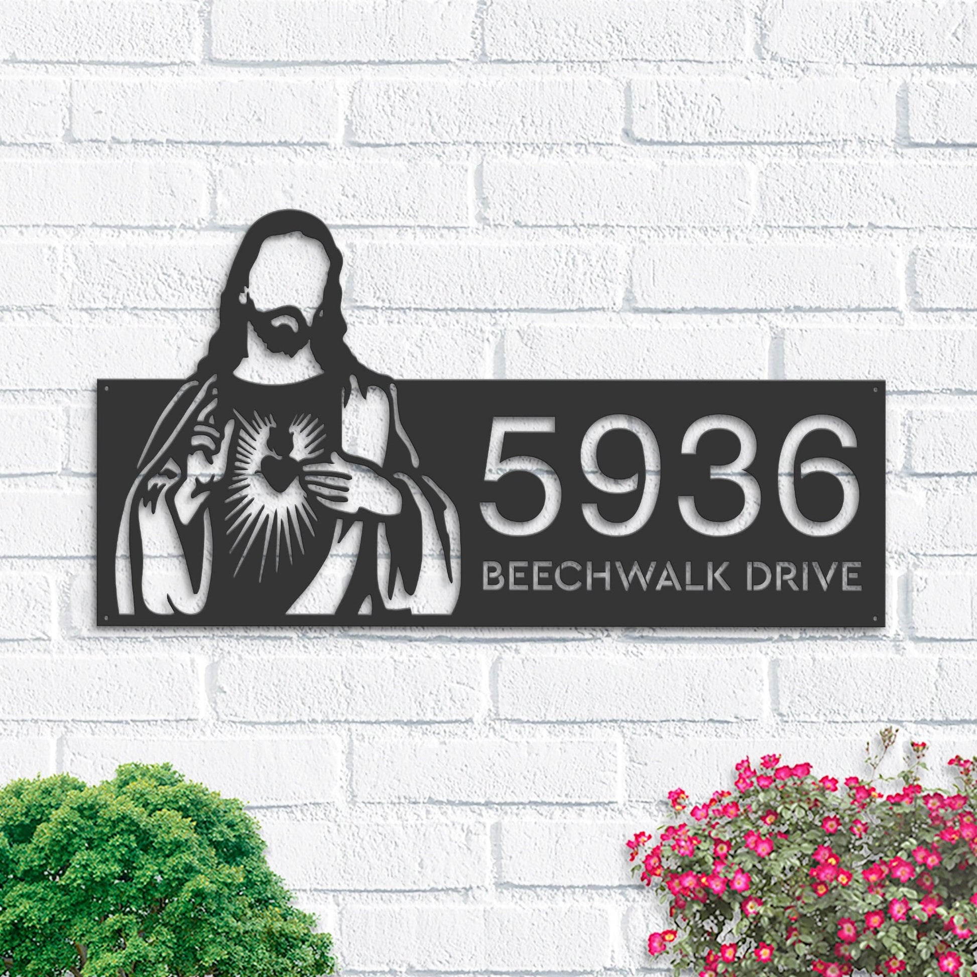 Personalized Jesus Christ Christian God Metal Address Sign House number Hanging Address Plaque Yard Sign, Outdoor Sign Garden Stake