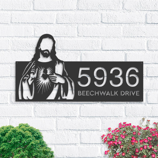 Personalized Jesus Christ Christian God Metal Address Sign House number Hanging Address Plaque Yard Sign, Outdoor Sign Garden Stake