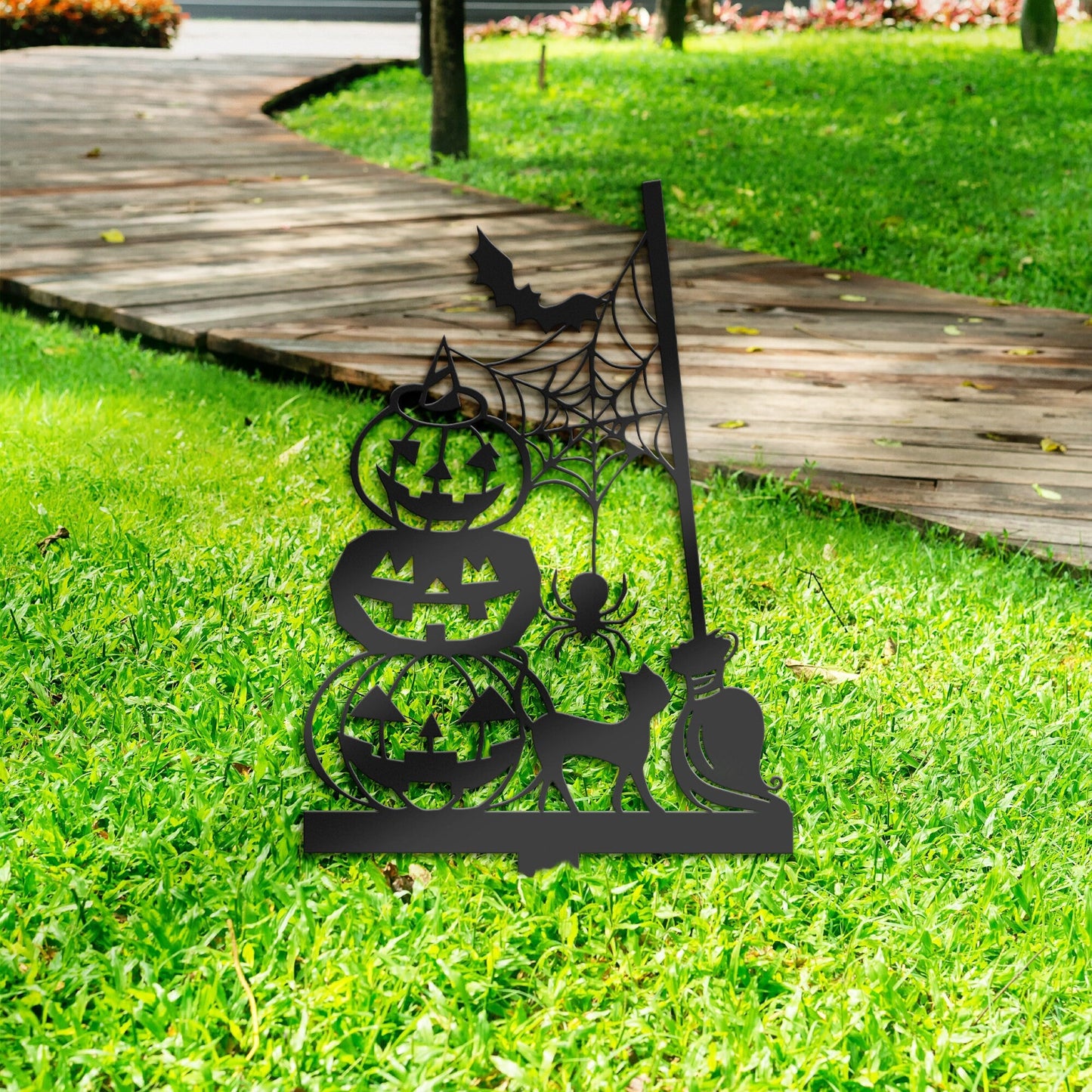 Halloween Pumpkins black cat Metal Yard Stake, Outdoor Decoration, Garden sign, Porch Decor. Holiday Gifts