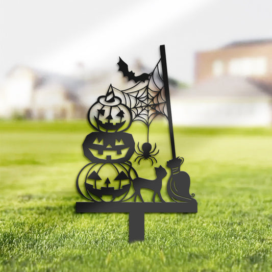 Halloween Pumpkins black cat Metal Yard Stake, Outdoor Decoration, Garden sign, Porch Decor. Holiday Gifts