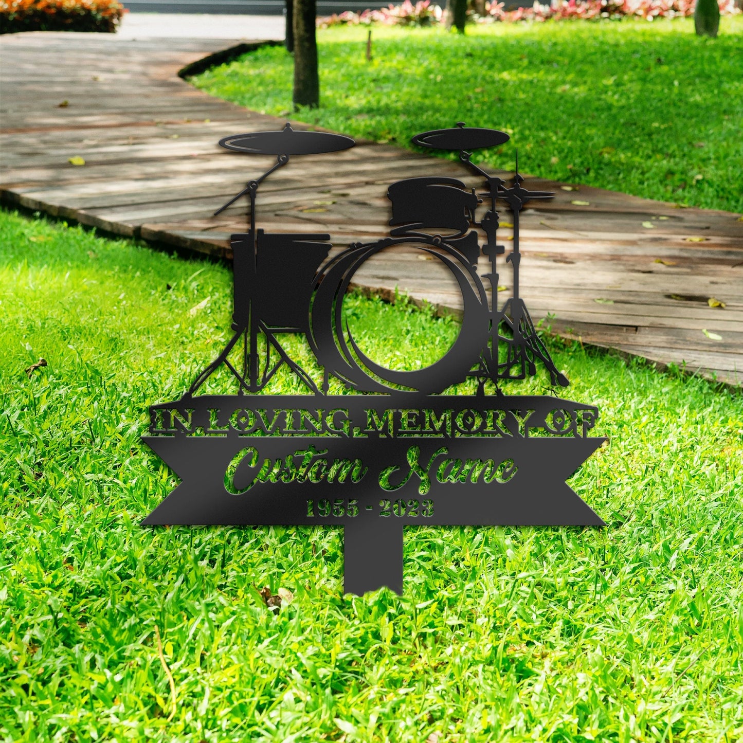 Personalized Drum set drummer Memorial Stake, Metal Stake, Sympathy Sign, Grave Marker, Remembrance Stake