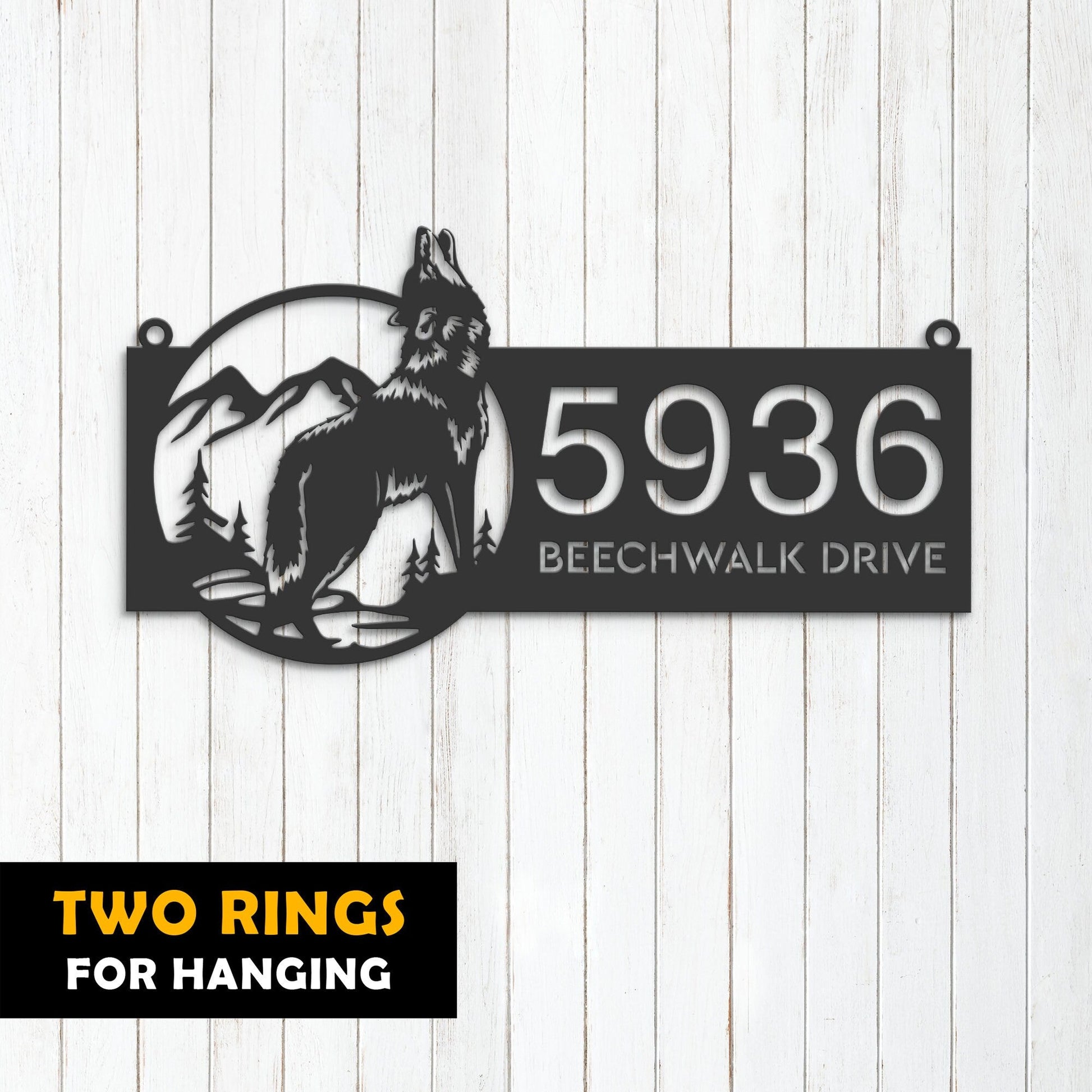 Personalized Wolf Mountain scene wild life Metal Address Sign House Number, Hanging Address Plaque | Yard Sign, Outdoor Sign| Garden Stake