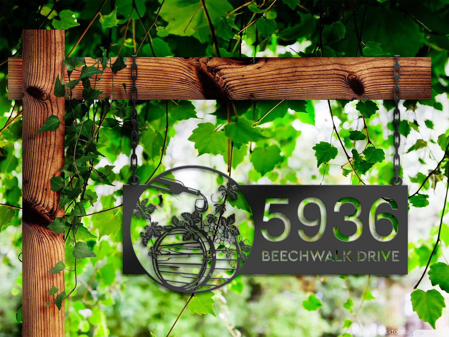 Personalized Wine barrel bottle grapes Metal Address Sign House number Hanging Address Plaque Yard Sign Outdoor Sign Garden Stake