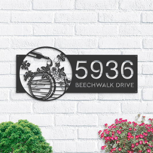 Personalized Wine barrel bottle grapes Metal Address Sign House number Hanging Address Plaque Yard Sign Outdoor Sign Garden Stake