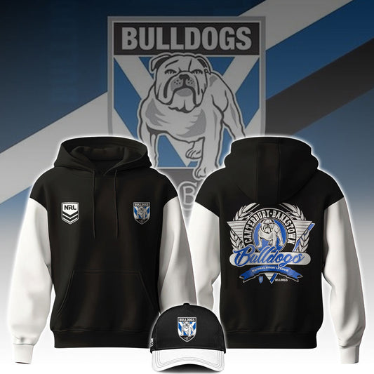 Canterbury Bulldogs 2025 NRL Black And White Hoodie