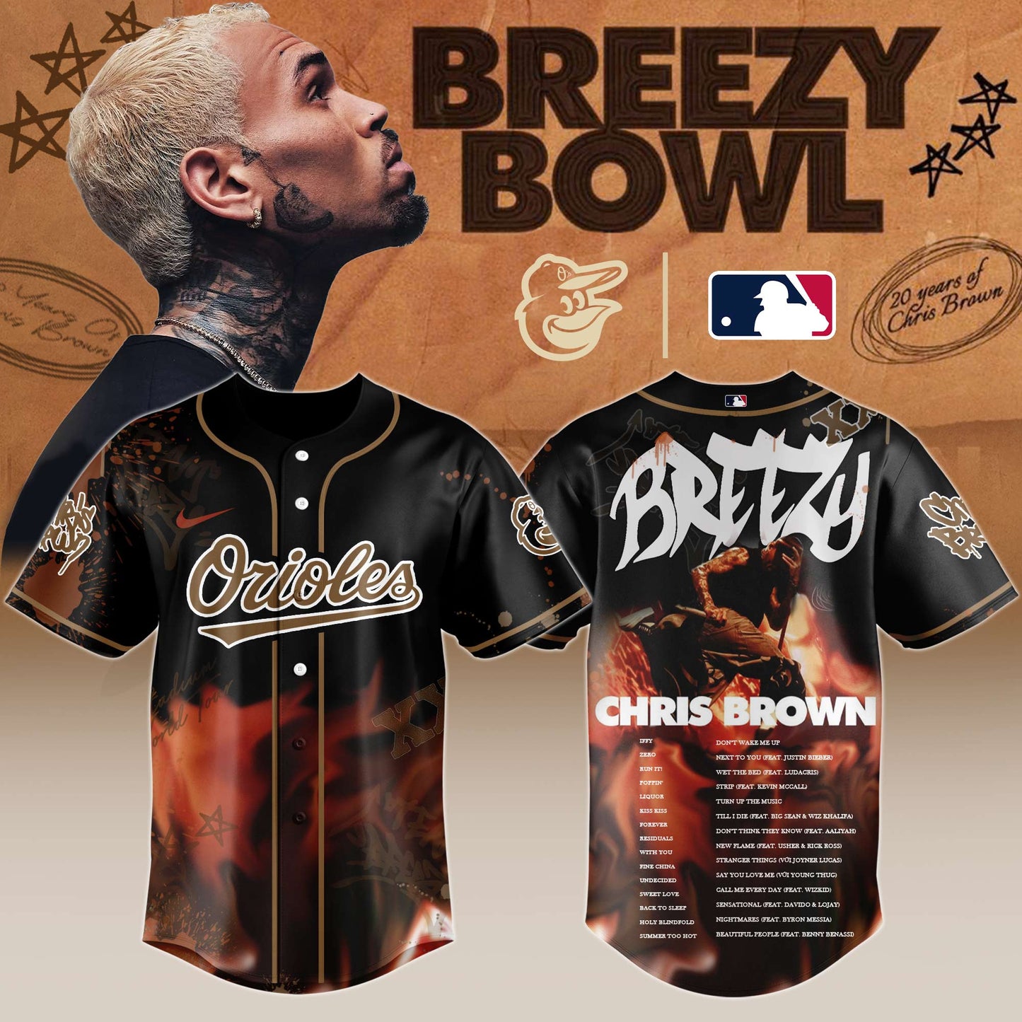 B Orioles x Chris Brown “Breezy Bowl XX Stadium World Tour” 2025 Jersey Editions Limited + Selling Out Fast